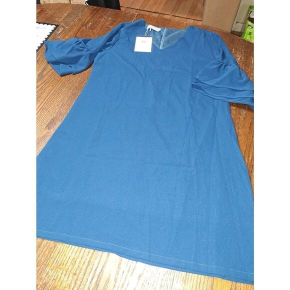 New Large Belongsci Blue Bell Sleeve VNeck Shift Mini Dress NWT - Picture 6 of 7